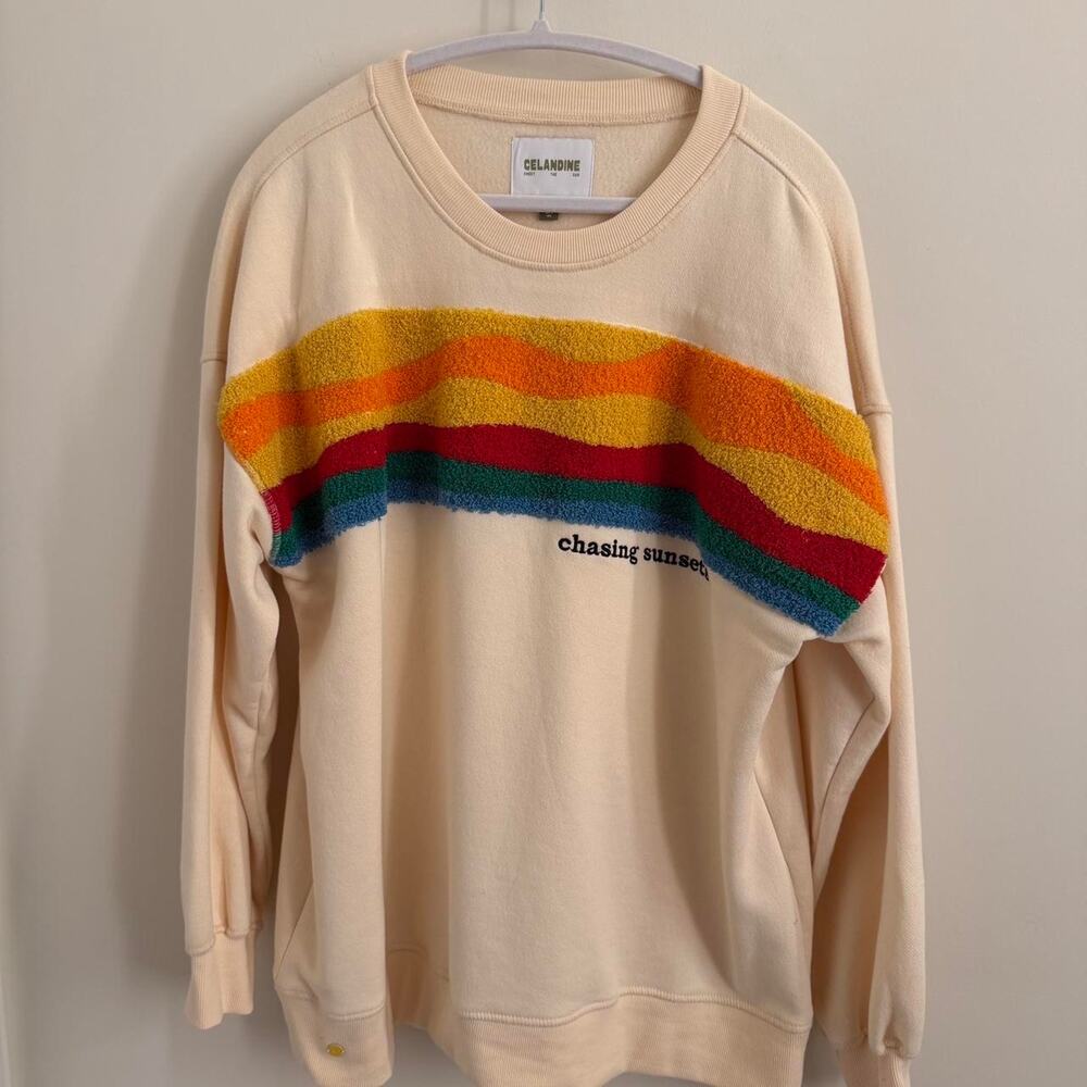 cream women’s CELANDINE/ANTHROPOLOGIE sweatshirt, “chasing sunsets” [oversized]